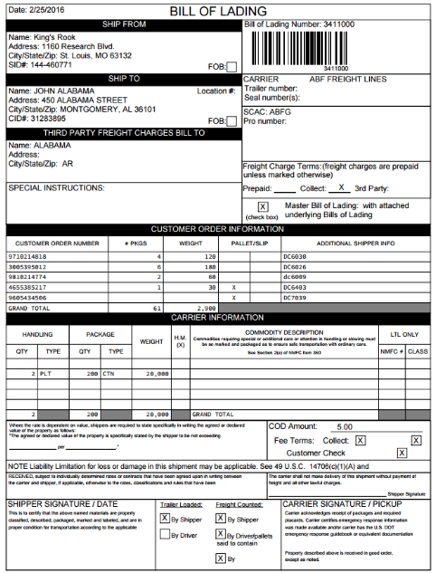 Bill of Lading