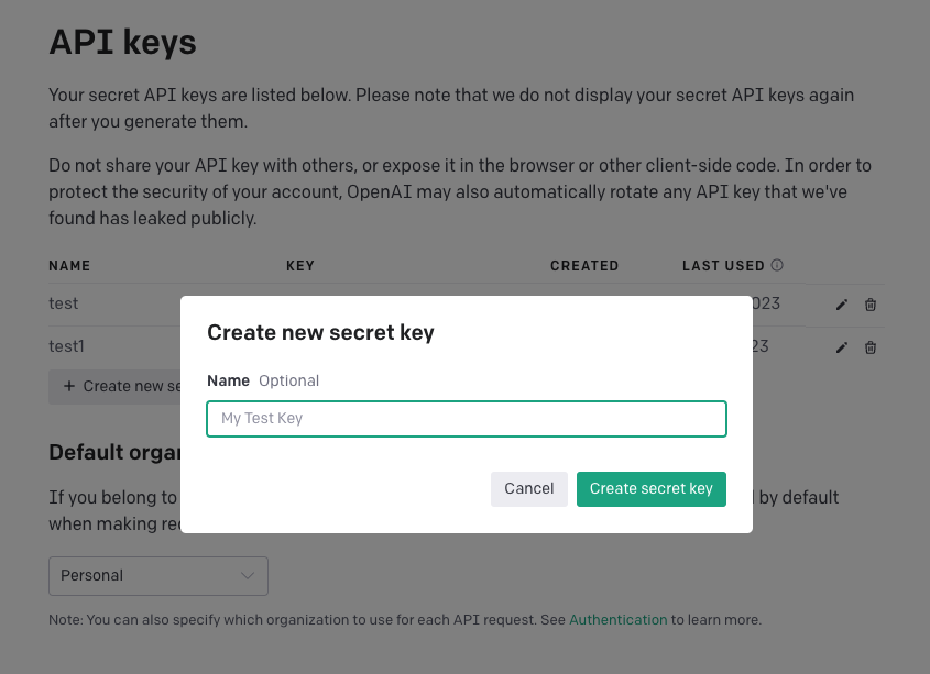 Create key